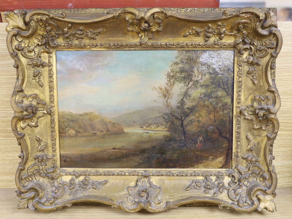 19th century English School, oil on canvas, Estuary scene, 21 x 31cm
